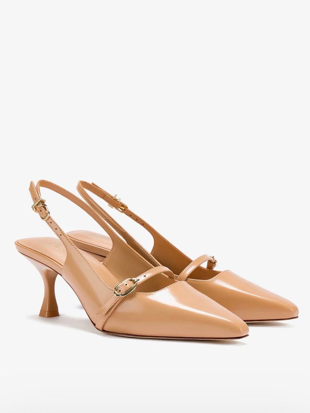 Larroude Tan Slingback Pointed-Toe Mid Heels